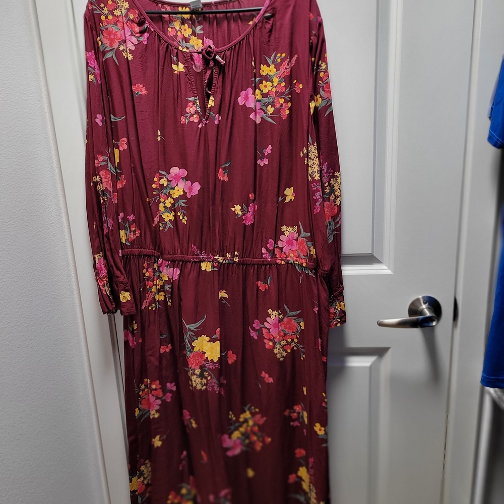 Old Navy Burgundy Floral Long Sleeve Dress